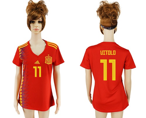 Women's Spain #11 Vitolo Red Home Soccer Country Jersey